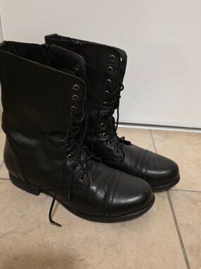 Steve Madden Troopa Black Leather Combat Boots